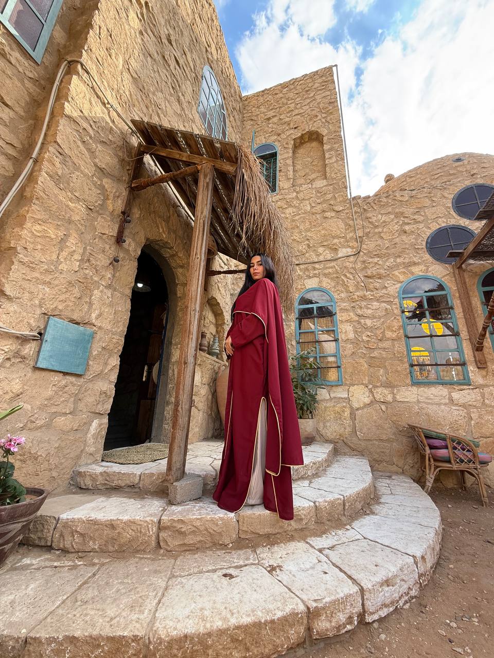 Scarf Abaya - Burgundy