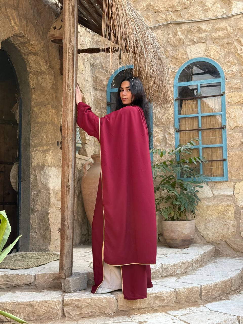 Scarf Abaya - Burgundy